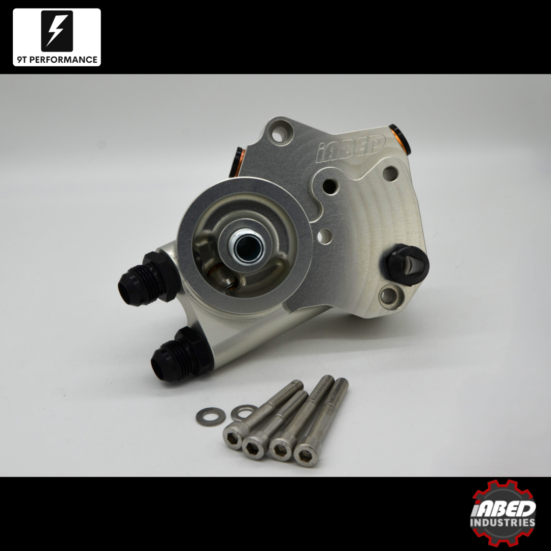 iABED Longitudinal 07k Billet Oil Filter Housing w/ Built In Thermostat