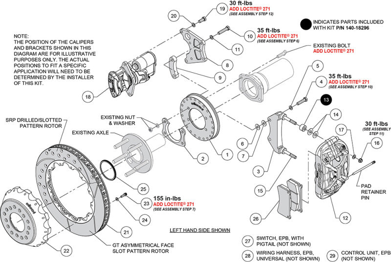 Wilwood kit rear EPB XRS4R big ford new style 2.50 offset 12.88 rotor GT red