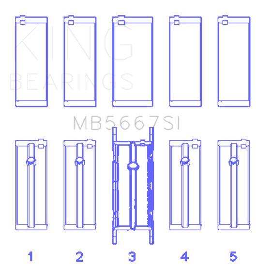 King Engine Bearings Mini W10B16A/W11B16A Silicon Bi-Metal Aluminum Main Bearing Set - Size +0.25mm