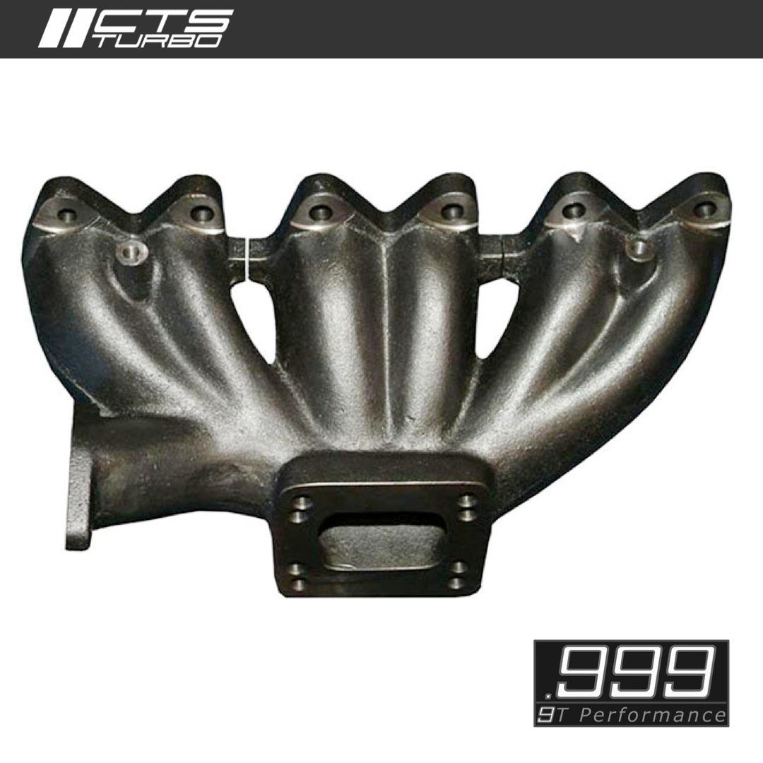 CTS Turbo Kinetic 12V VR6 Turbo Manifold showing cast metal construction and flange details for high-performance engine upgrades.