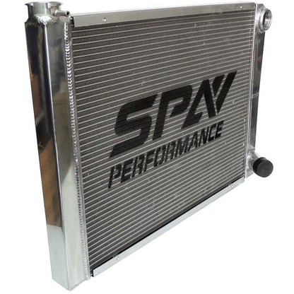 Lightweight Late Model Radiator - Double Pass - 26.8" x 19.6" + Remote Fill Tank - Blue Cap