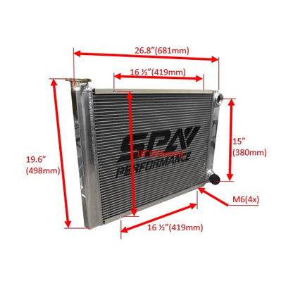 Lightweight Late Model Radiator - Double Pass - 26.8" x 19.6" + Remote Fill Tank - Blue Cap