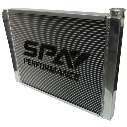 Lightweight Late Model Radiator - Double Pass - 26.8" x 19.6" + Remote Fill Tank - Blue Cap