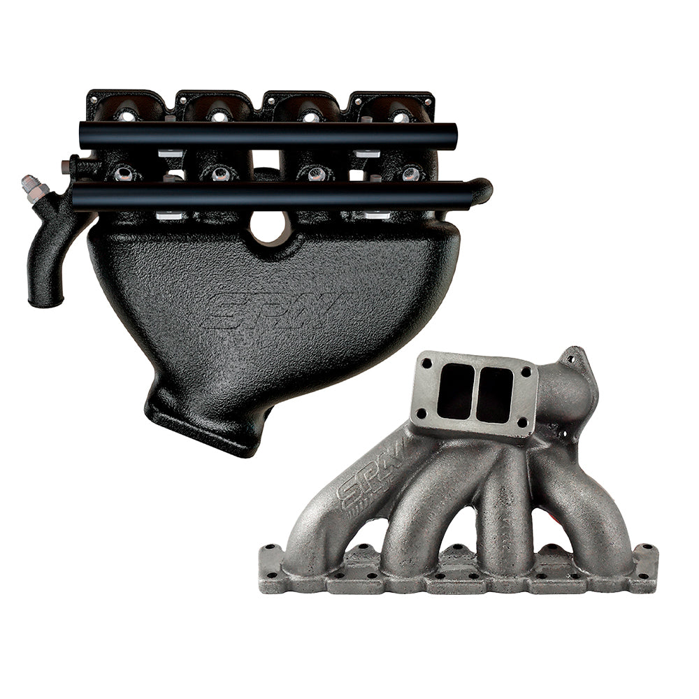 VW B5 T3 top mount turbo twin scroll manifold wastegate "i" + Cast Aluminum Intake Manifold for longitudinal with 8 injectors Fuel Rail Kit (without throttle bolt holes) Black