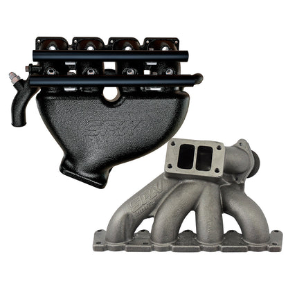 VW B5 T3 top mount turbo twin scroll manifold wastegate V-Band + Cast Aluminum Intake Manifold for longitudinal with 8 injectors Fuel Rail Kit (OEM throttle) Black