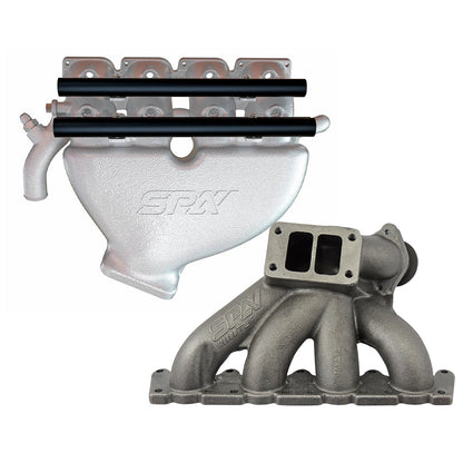 VW B5 T3 top mount turbo twin scroll manifold wastegate V-Band + Cast Aluminum Intake Manifold for longitudinal with 8 injectors Fuel Rail Kit (OEM throttle)