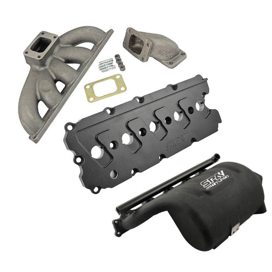 Turbo manifold, cast aluminum valve cover & intake manifold WITH FUEL RAIL for VW Jetta/Golf MK4 2.5L 5-cyl 20V 07K - Black