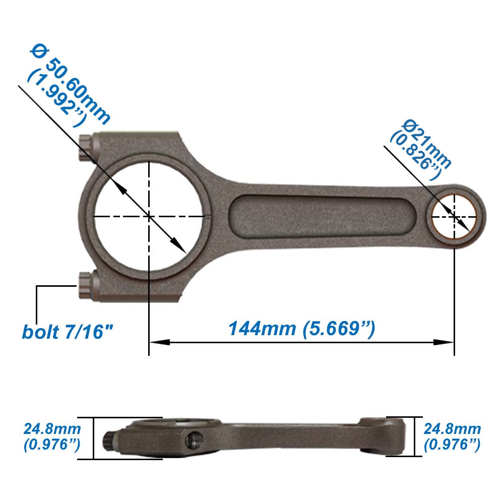 VW/AUDI EA113 2.0L TSI 144mm x 21mm High Performance Connecting Rod Set 7/16" bolt (1200hp)