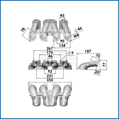 VW MKI MKII GTI 1.8L 2.0L 8v SOHC dual downdraft intake manifold - Black