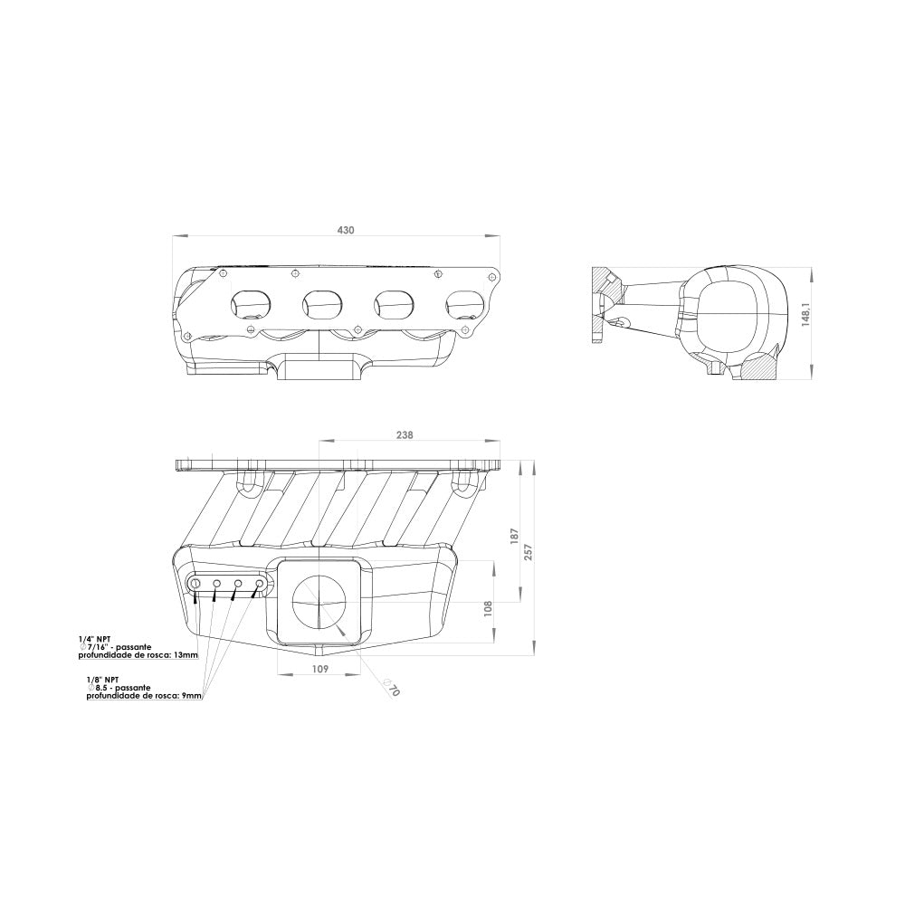 Intake manifold for 8th gen Honda Civic SI (K20 engine) - 4 injectors - Without holes
