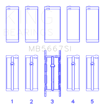 King Engine Bearings Mini W10B16A/W11B16A Silicon Bi-Metal Aluminum Main Bearing Set - Size STD
